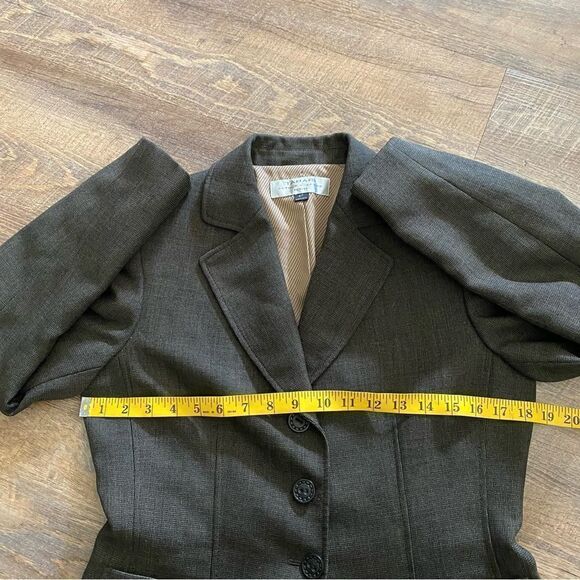 TAHARI Blazer Jacket Brown Black 6 Petite Office Classic Minimalist - Picture 8 of 9